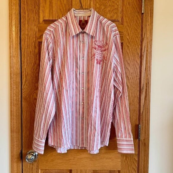 Platini Jeans  Cougar Men's 2XL White Striped Long Sleeve Button-Up Shirt - Picture 1 of 5